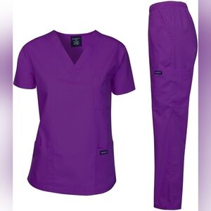 V-Neck Short Sleeve Cargo Pocket Scrubs Set